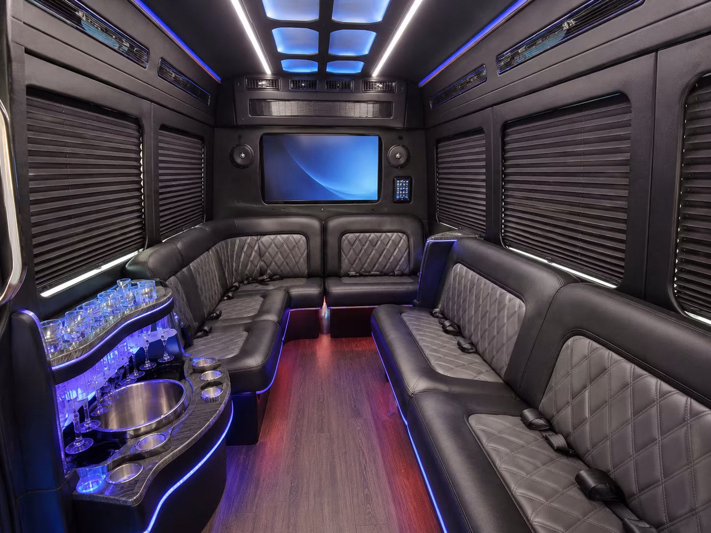 alhambra 28 passenger party bus inside